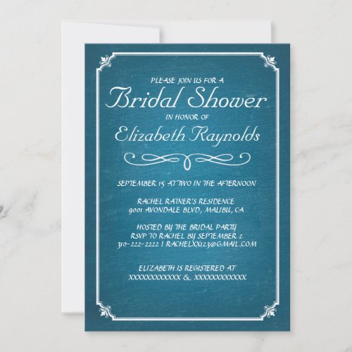 Chalkboard Blue &amp; White Bridal Shower Invitations