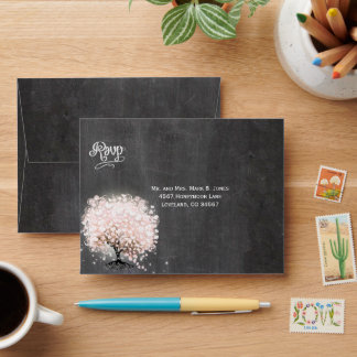 Chalkboard Blush Coral Pink Heart Leaf Tree RSVP Envelope