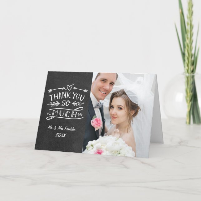 Chalkboard Boho Wedding Photo Thank You So Much Card (Front)