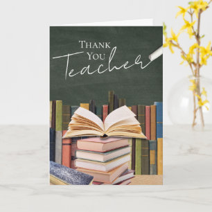 Chalkboard & Book Stack Teacher Thank You Card