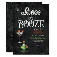 Chalkboard Boos & Booze Halloween Cocktail Party Card