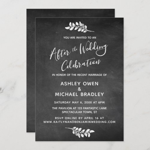 Chalkboard  Botanical After Wedding Celebration Invitation