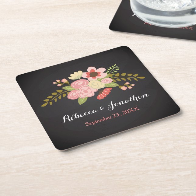 Chalkboard Botanical Flower Paper Coasters (Angled)