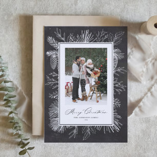 Chalkboard Botanical Frame Photo Christmas Holiday Card