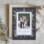Chalkboard Botanical Frame Photo Merry Christmas Cards<br><div class="desc">Merry Christmas! Send Christmas greetings with this vintage theme Christmas flat card. It features vintage line art of pinecones, pine needles and hollies with a faux chalkboard background. Personalize by adding your photo, names, year and message. This rustic chalkboard Christmas photo flat card is available in other colors. Matching items...</div>