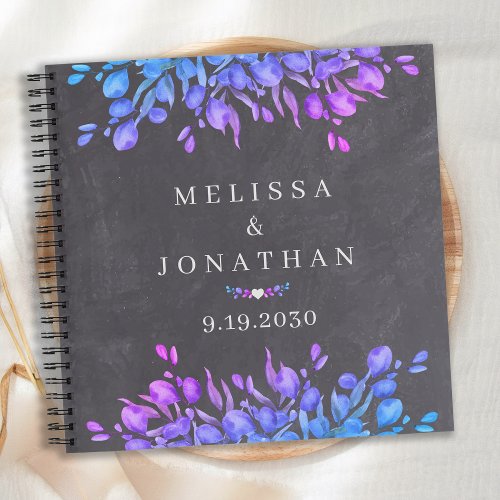 Chalkboard Botanical Purple Blue Wedding Guestbook Notebook
