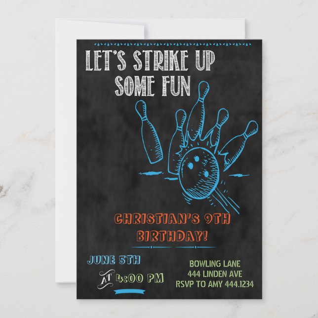 Chalkboard Bowling Party Invitations (Front)