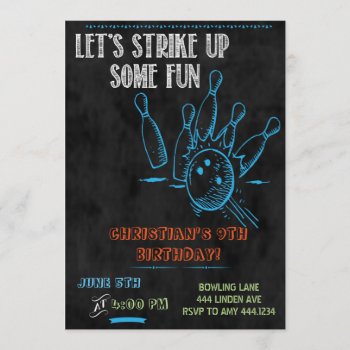 Chalkboard Bowling Party Invitations by ThreeFoursDesign at Zazzle