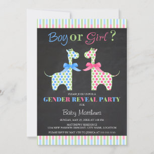Chalkboard Boy or Girl Giraffe Gender Reveal Party Invitation