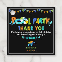 Chalkboard Boys Pool Birthday Party Thank You Favor Tags