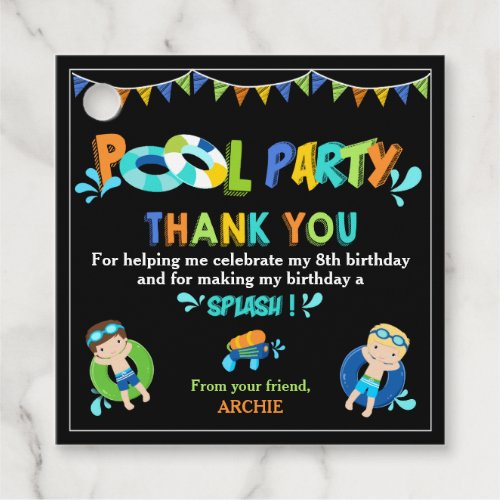Chalkboard Boys Pool Birthday Party Thank You Favor Tags
