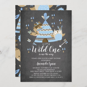 chalkboard Boys Wild One Baby Shower Invitation