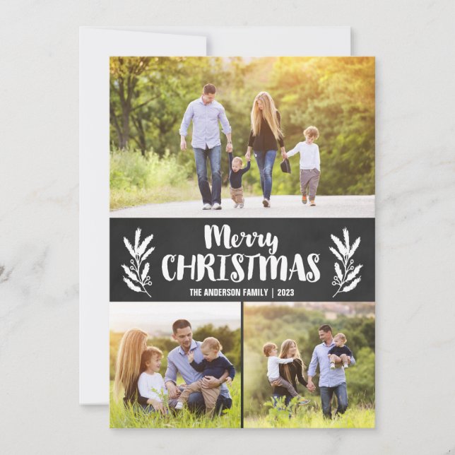 Chalkboard Branch Christmas Cards Three Pictures (Front)