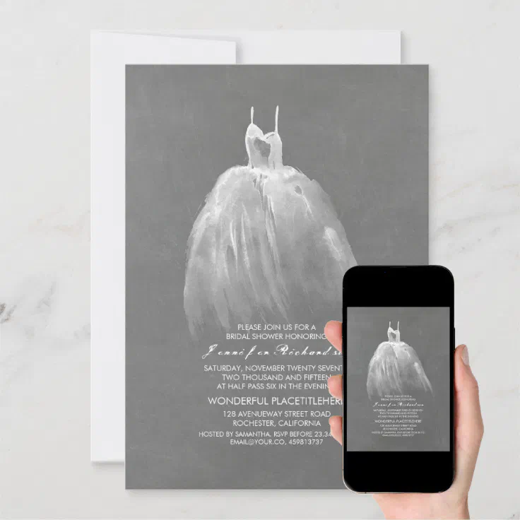 Chalkboard Bridal Shower Elegant Vintage Gown Invitation | Zazzle