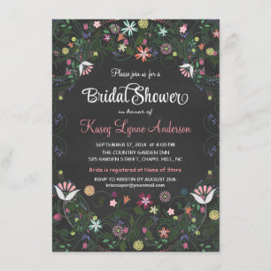 Chalkboard Bridal Shower Floral Wreath Invitations