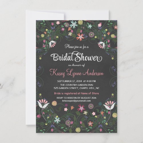 Chalkboard Bridal Shower Floral Wreath Invitations