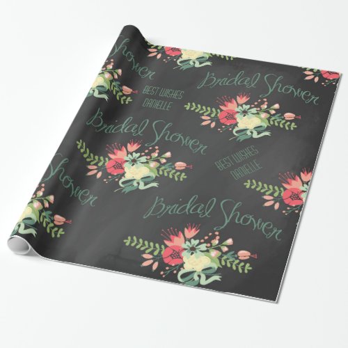 Chalkboard Bridal Shower Flowers Wrapping Paper