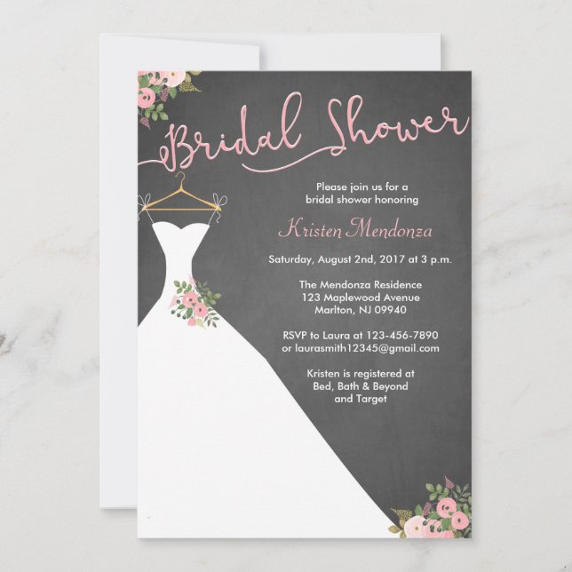 Chalkboard Bridal Shower Invitations with Dress (Front)