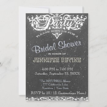 Chalkboard Bridal Shower Invtation Invitation by GlitterInvitations at Zazzle