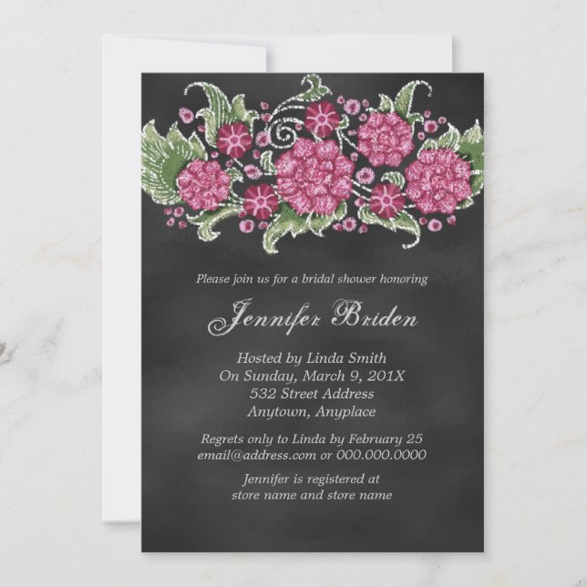Chalkboard Bridal Shower Rustic Flowers Invitation (Front)