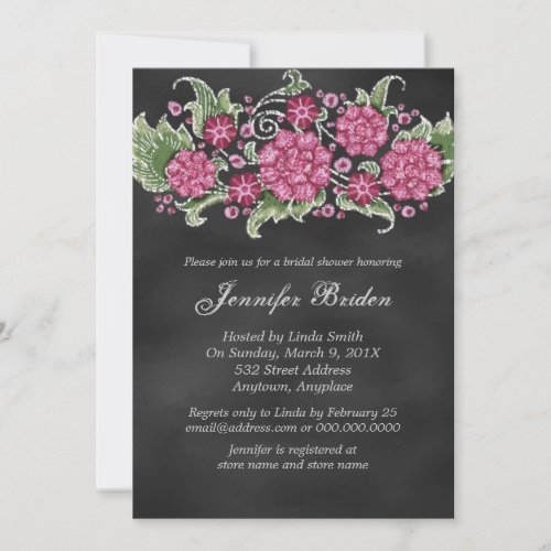 Chalkboard Bridal Shower Rustic Flowers Personalized Announcements
