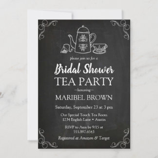 Chalkboard Bridal Shower Tea Party Tea Time Invitation