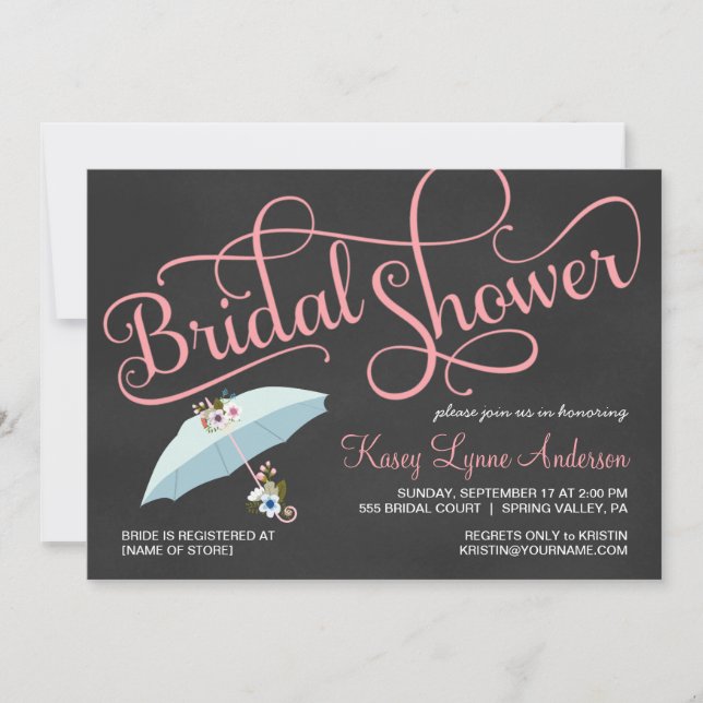 Chalkboard Bridal Shower Umbrella Invitations (Front)