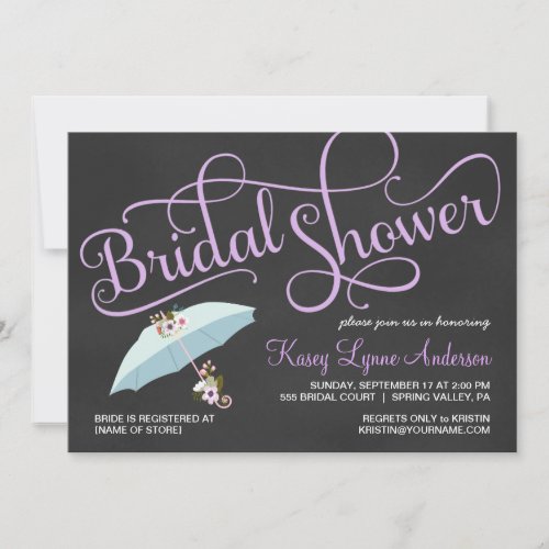 Chalkboard Bridal Shower Umbrella Invitations