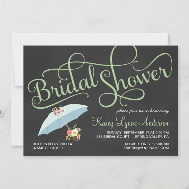 Chalkboard Bridal Shower Umbrella Invitations (Front)
