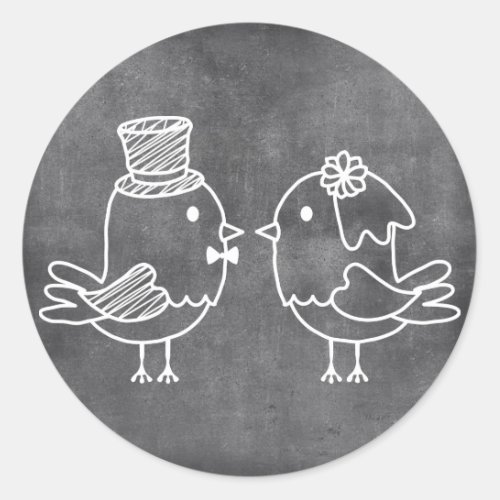 Chalkboard Bride and Groom Love Birds Stickers