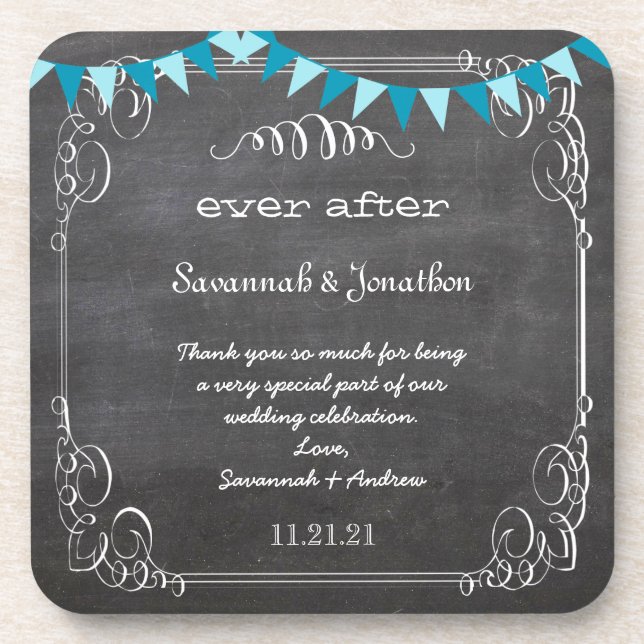 Chalkboard Bride & Groom Wedding Coaster (Front)