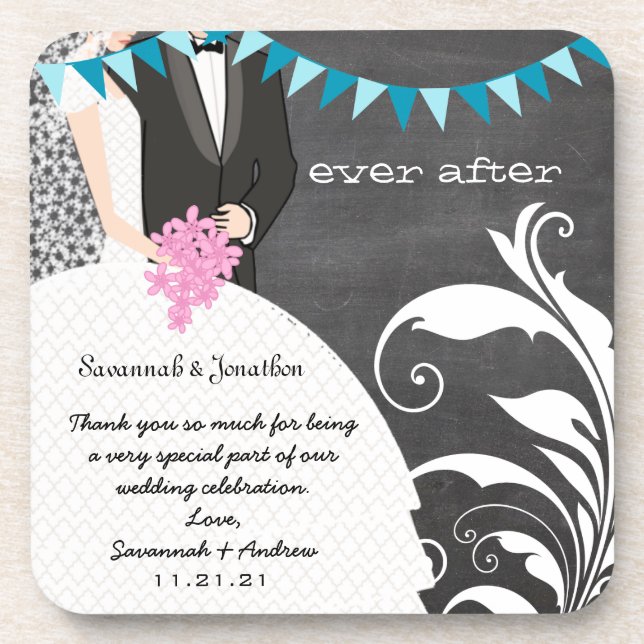 Chalkboard Bride & Groom Wedding Coaster (Front)