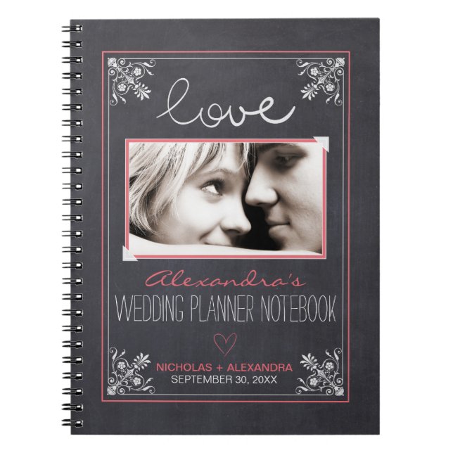 Chalkboard Bride Wedding Planner Notebook (rose) (Front)