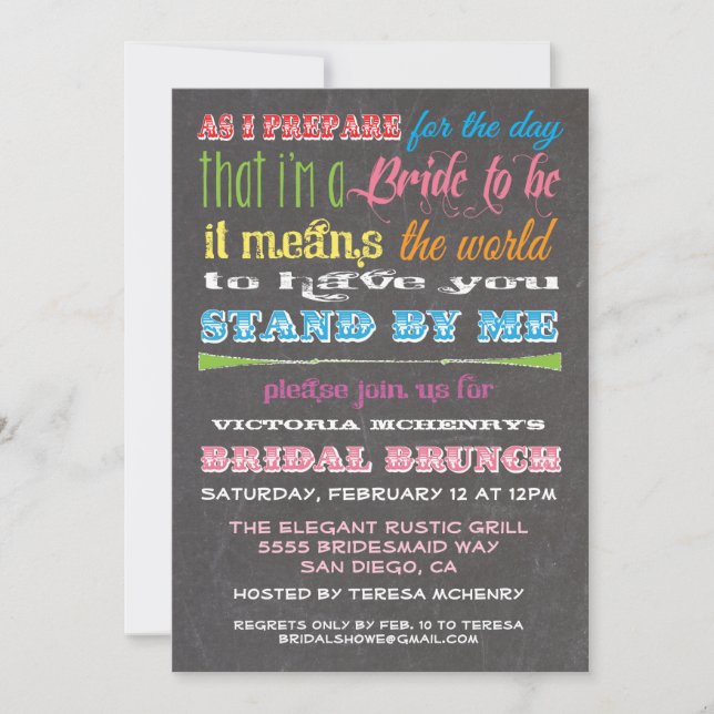 Chalkboard Bridesmaid Brunch Invitations (Front)