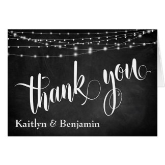 Chalkboard, Bright White Light Strings Thank You Card