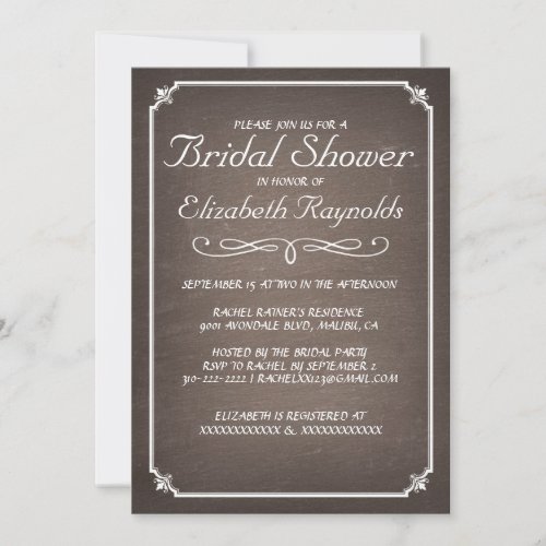 Chalkboard Brown Bridal Shower Invitations