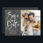 Chalkboard Brush Calligraphy Photo Save the Date Magnetic Invitation<br><div class="desc">Announce to family and friends your wedding date with this customizable save the date magnet. It features hand-lettered modern calligraphy. This stylish photo save the date announcement magnet is perfect for rustic and barn weddings. Personalize by adding your own photo and details.</div>