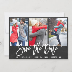 Chalkboard Brush Script 3 Photo Save The Date Card