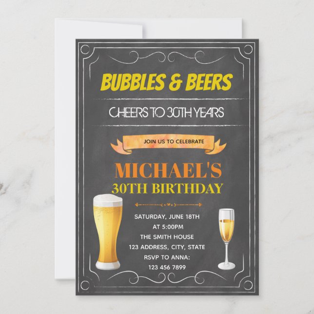 Chalkboard bubbles and brew theme birthday card (Front)