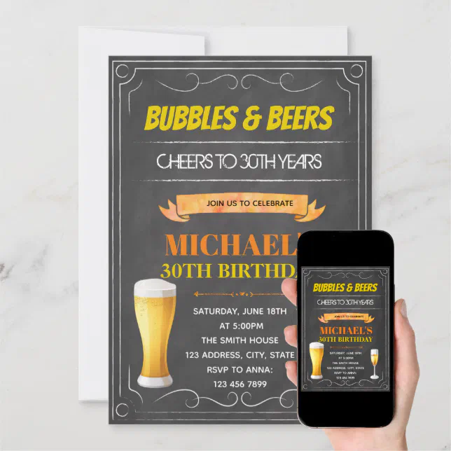 Chalkboard bubbles and brew theme birthday card Zazzle