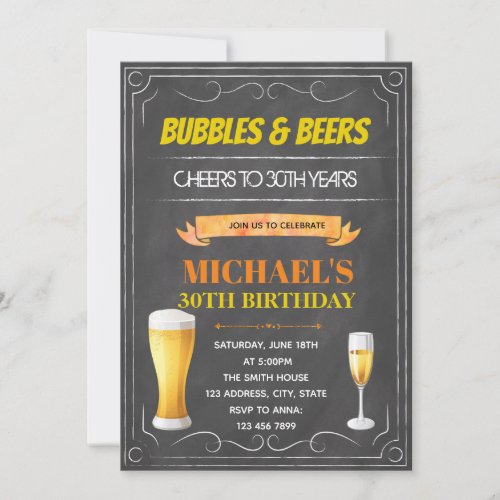 Chalkboard bubbles and brew theme birthday card