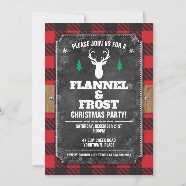 Chalkboard Buffalo Plaid Flannel and Frost Holiday Invitation (Front)