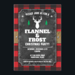 Chalkboard Buffalo Plaid Flannel and Frost Holiday Invitation<br><div class="desc">A background of red buffalo plaid contrasts against a chalkboard panel held on by a wood beam. A buck's head silhouette accents the top and the party information follows to invite guests to a flannel and frost, country woods, or hunting themed holiday or Christmas party. Can be customized for any...</div>