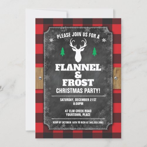Chalkboard Buffalo Plaid Flannel and Frost Holiday Invitation