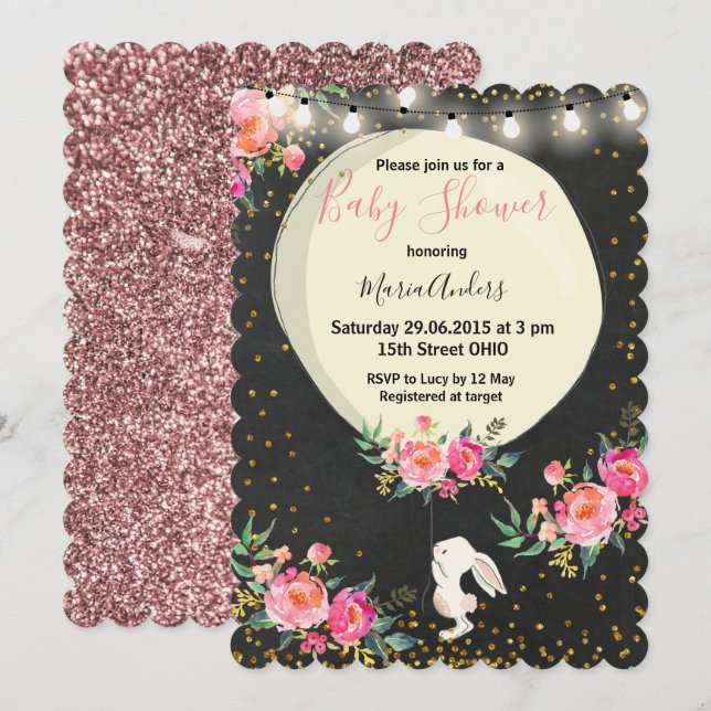 Chalkboard Bunny Baby shower invitation (Front/Back)