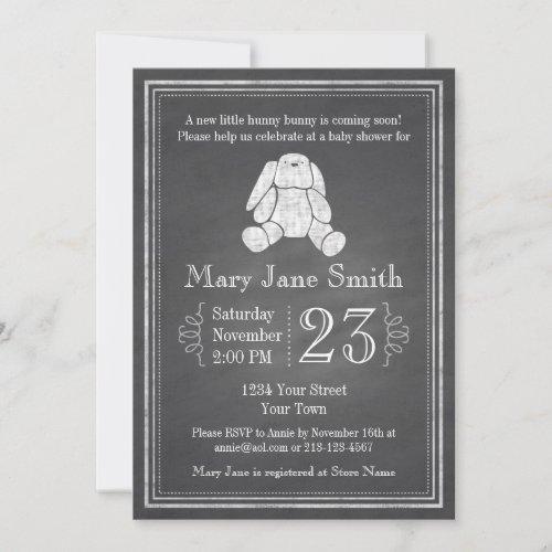 Chalkboard Bunny Baby Shower Invitation