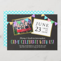 Chalkboard Bunting Banner Photo Birthday Party Invitation