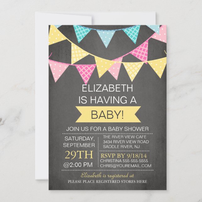 Chalkboard Bunting Gender Neutral Baby Shower Invitation (Front)