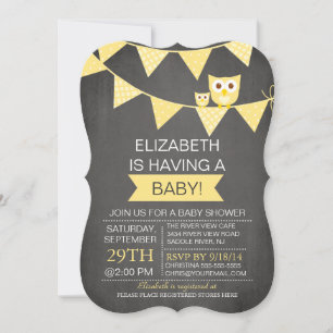Chalkboard Bunting Owl Gender Neutral Baby Shower Invitation