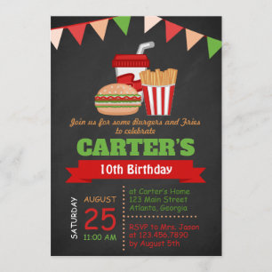 Chalkboard Burgers and Fries Birthday Party Invite